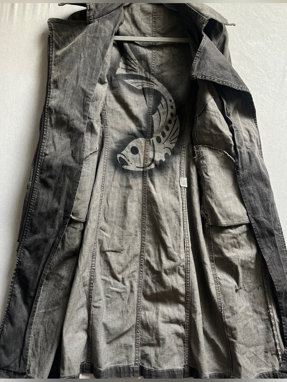 Vintage GAS Women's Long Gray Denim Zipper Jacket Coat S - Picture 3 of 13